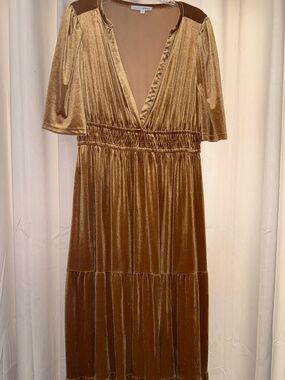 Baltic Born Gold Velvet Tiered Maxi Dress